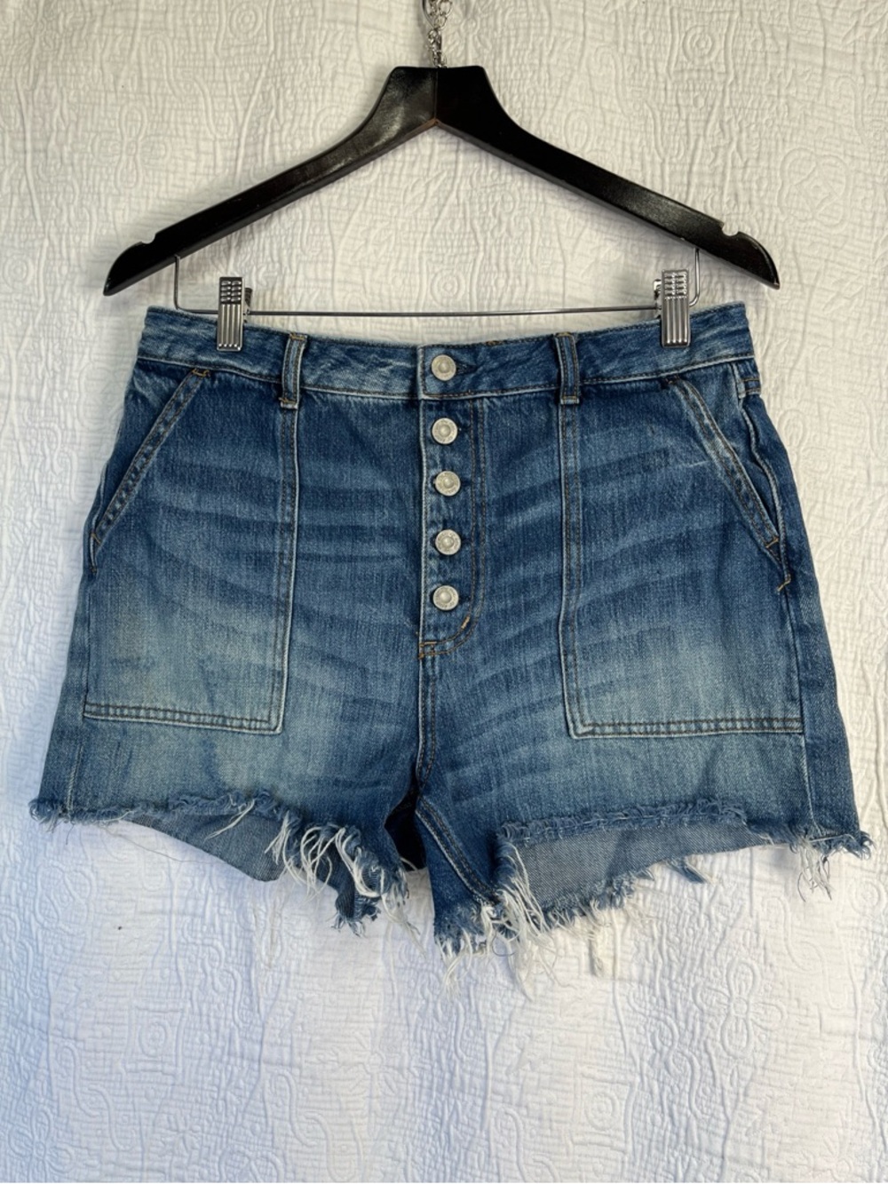 Free People Womens 30 Shorts Jesse Carpenter Button Fly Denim High Rise Raw Hem